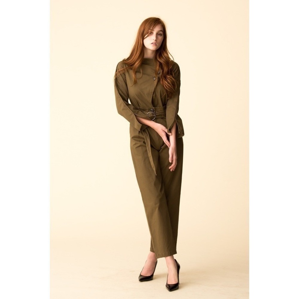 NWT Sea New York | Scout Long Sleeve Jumpsuit Olive‎ Green Sz 0 Straight Leg